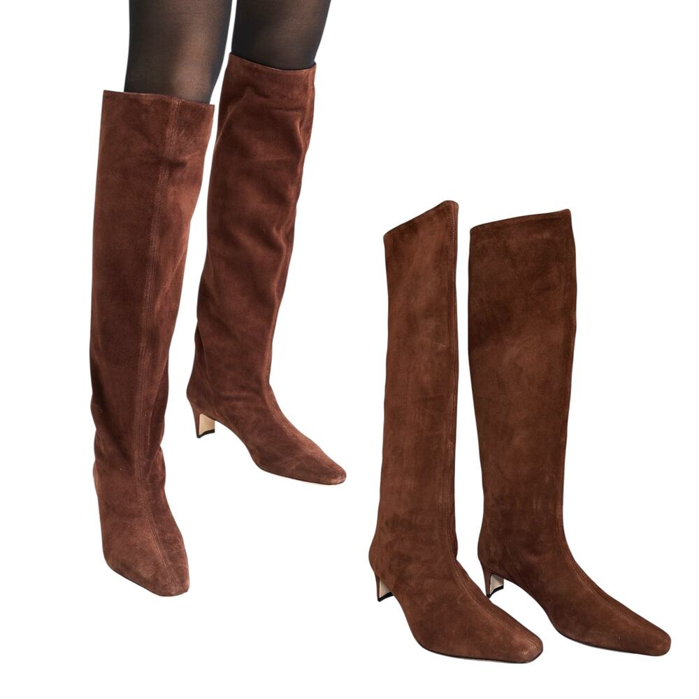 Staud NWT ‘Wally’ Boots Knee-High Suede Leather, Mahogany Brown SZ 38 EU, 8 US